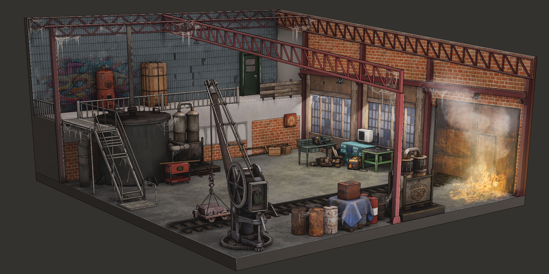Abandoned factory final stylized scene