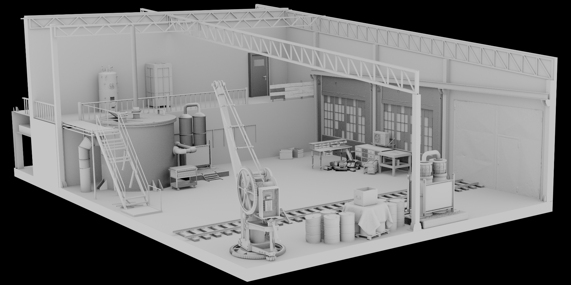 Abandoned factory blockout render