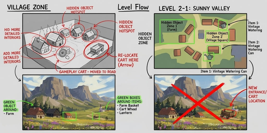 Level Flow — Village Zone and Sunny Valley breakdown
