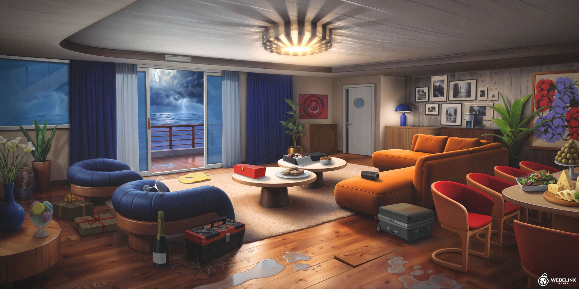 Luxury cruise ship suite living room interior