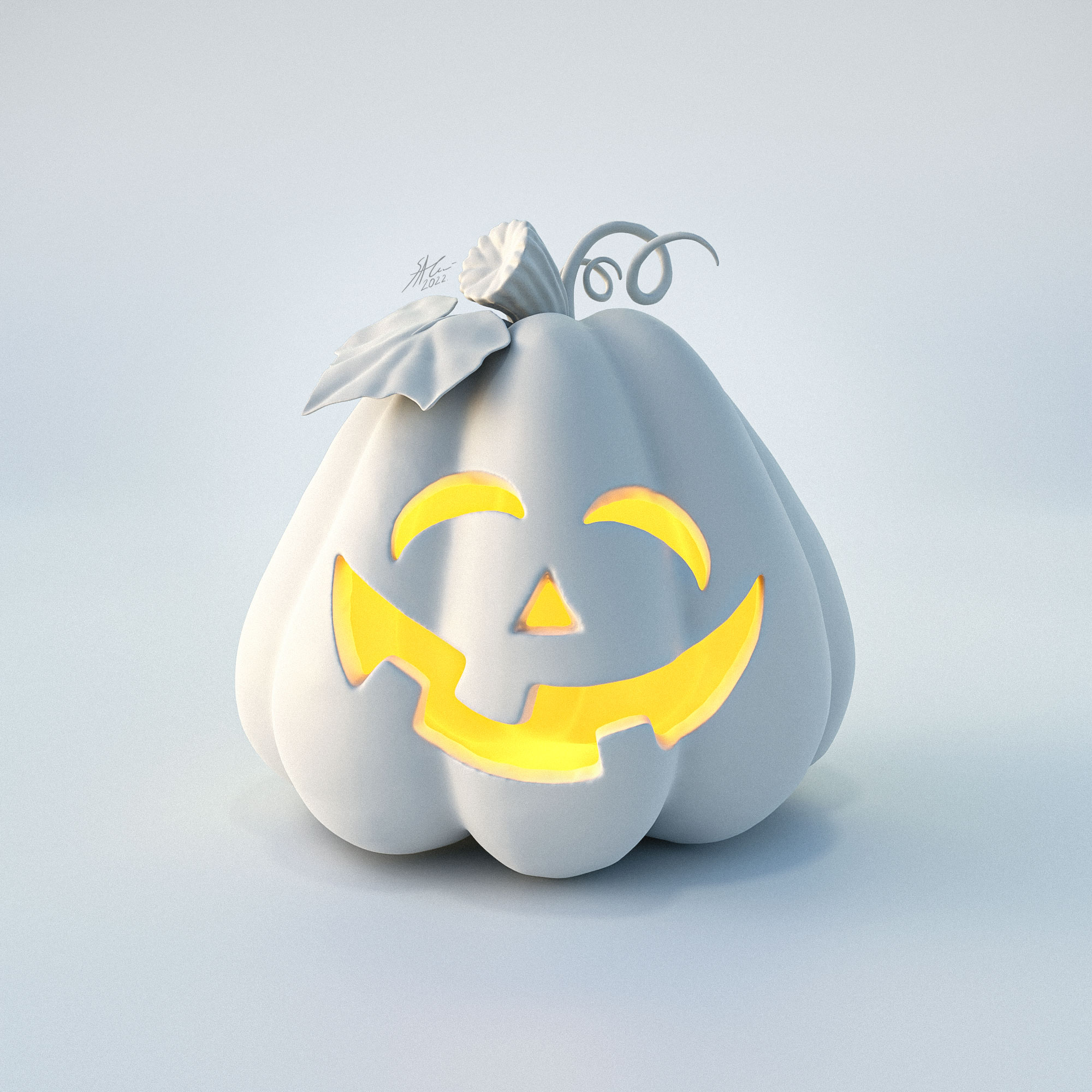 Jack-o'-lantern 3D blockout with lighting study